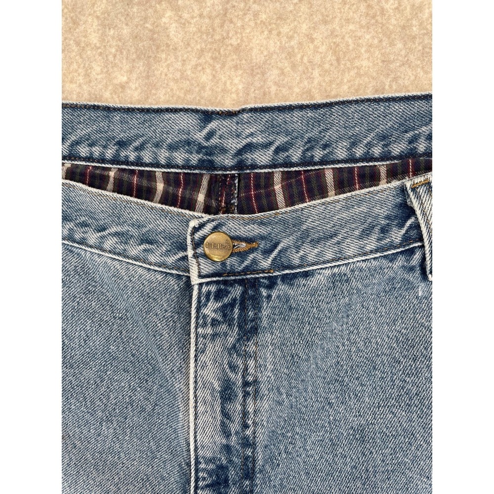 L.L.Bean Flannel Lined Jeans Mens Light Wash Straight‎ Leg Denim Pants Sz 42x29